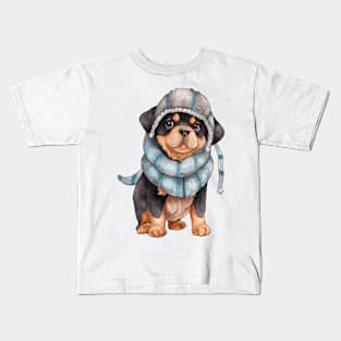 Watercolor Cozy Rottweiler Dog Kids T-Shirt